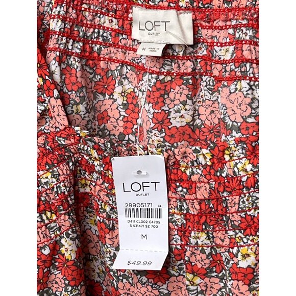 Loft Top Womens Size Medium Shirt Sleeveless Tank Blouse Floral Boho Orange Pink - Picture 7 of 11